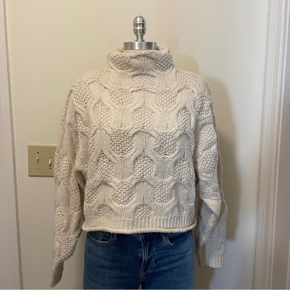 Cream Cable Knit Mock Neck Sweater